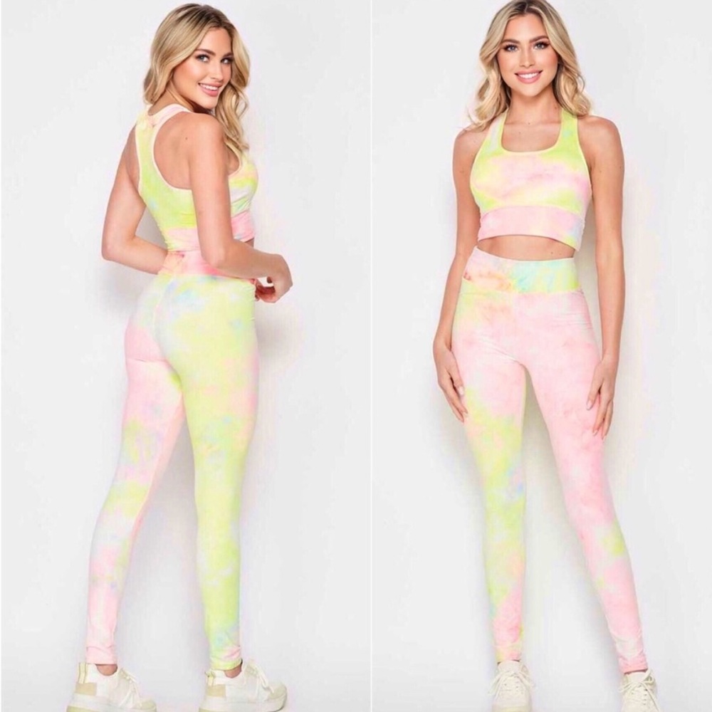 SHERBET NEON TIE DYE BUTTERY SOFT YOGA ACTIVEWEAR LEGGING / SPORTS BRA S…